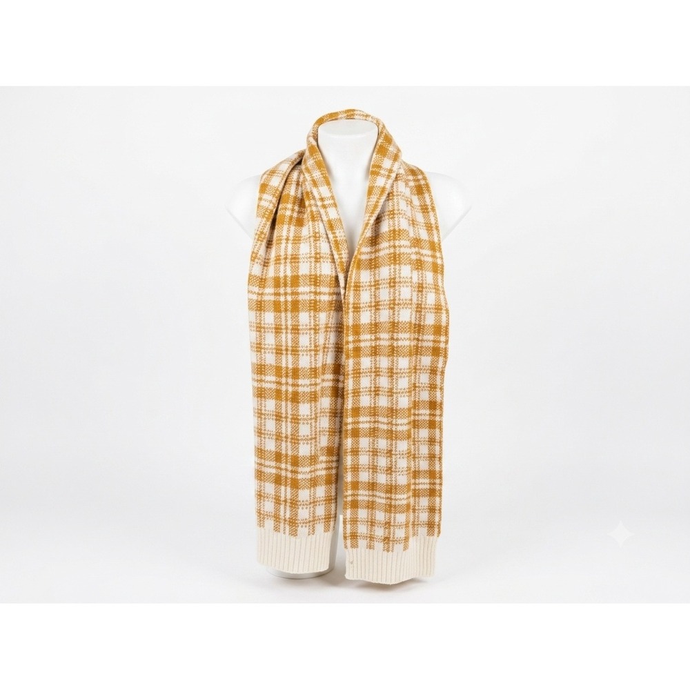 NWT Timberland Plaid Knit Scarf Mustard Yellow & Cream